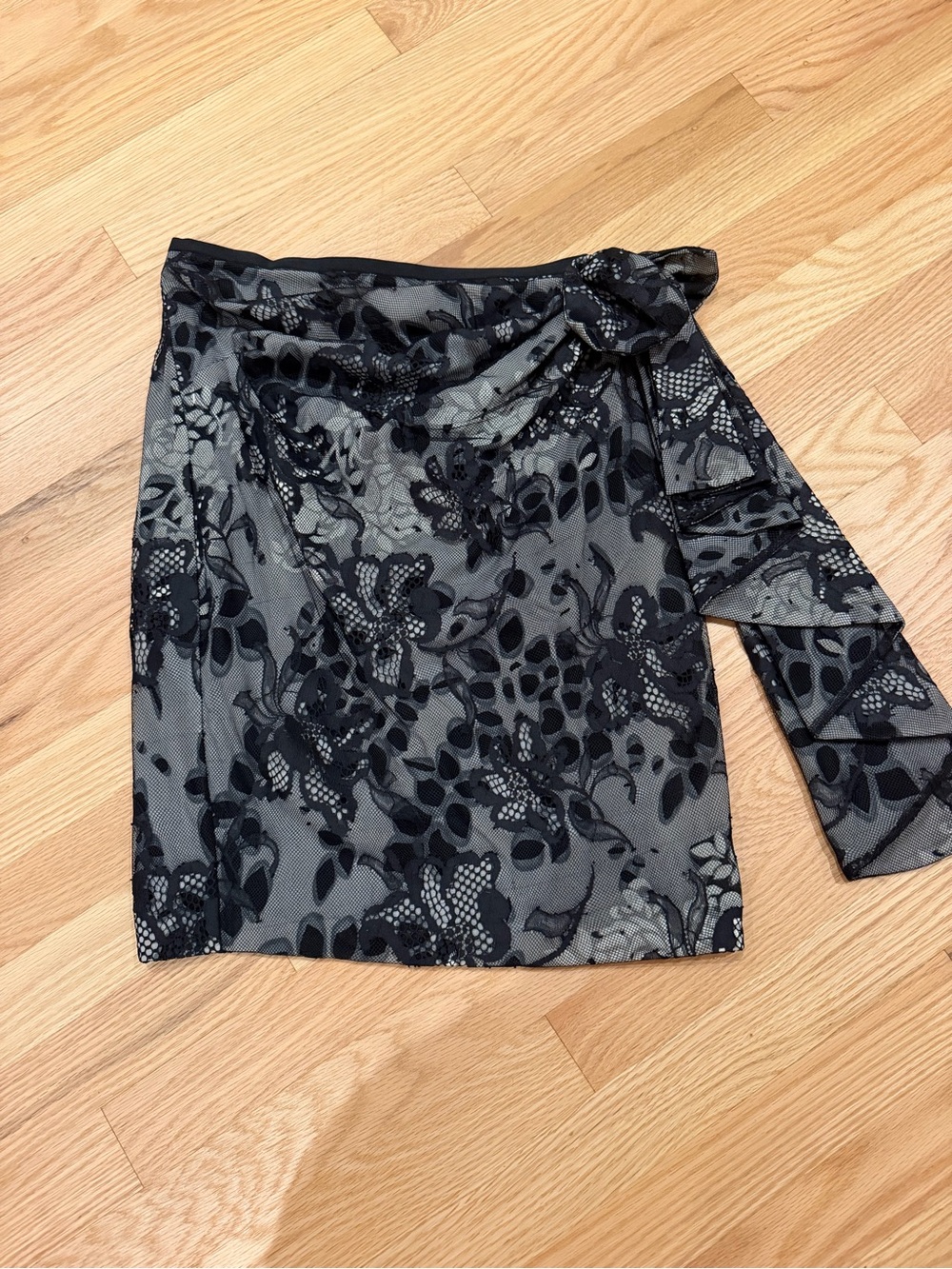 Vivienne Tam Black Floral Mesh Mini Skirt with Tie vintage 90